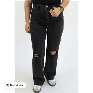 Tummy Control Black Wide Leg Jeans for Women